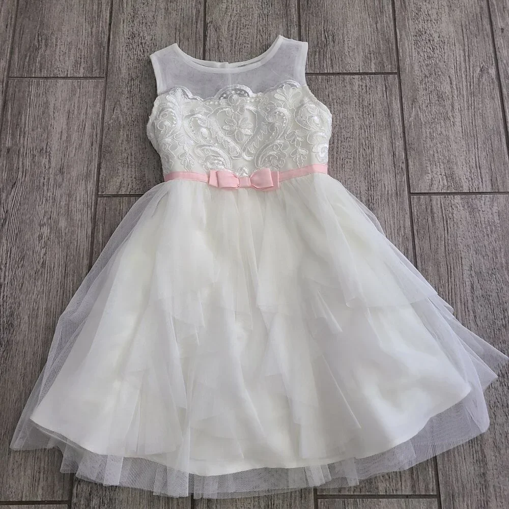 Jona Michelle Girls Ivory Tulle Party Dress with Pink Bow Size 5 – NWT - Picture 4 of 11